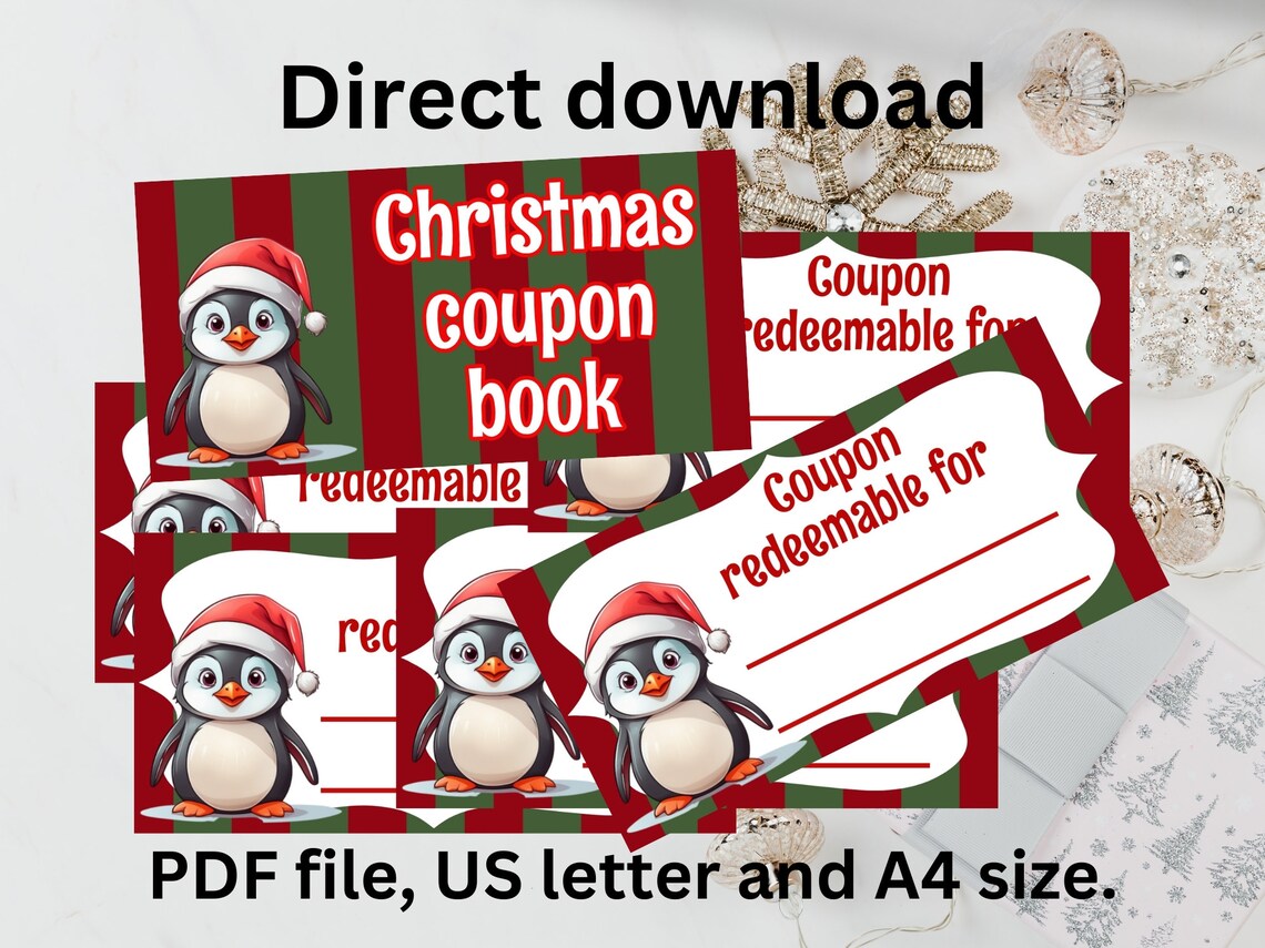 Christmas Blank Kids Coupon Book Baby Penguin Kids Coupons Book Kids Rewards Coupons For Kids DIY Last Minute Gift For Christmas